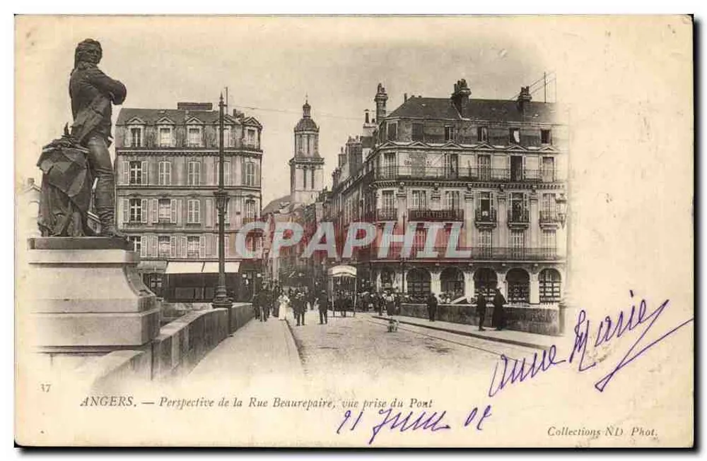 Angers — Perspektive der Rue Beaurepaire, Aufnahme vom Pont — Collections ND Phot. n° 37 - Vorderseite
