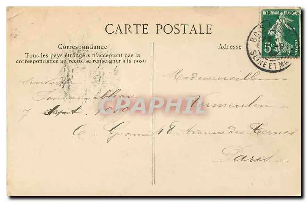 Floresta de Fontainebleau — Rocha Folheada — Editora impr. Chirat, n° 208 - Verso