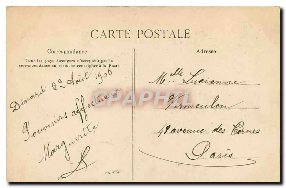 Dinard — Hôtel Windsor — éditeur G. F. n° 3118 - Verso