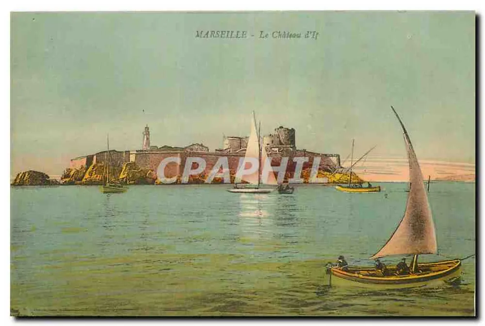 Marseille - O Castelo de If — vista marítima com barcos a vela - Frente