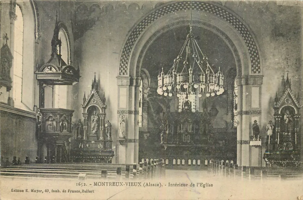 Innenansicht der Kirche — Montreux-Vieux (Elsass) — Edition E. Mayer, 49, laub. de France, Belfort - Vorderseite