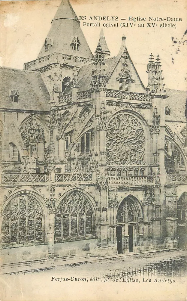 Les Andelys — Kirche Notre-Dame, Spitzbogenportal (14. bis 15. Jahrhundert) — Ferjus-Caron, Verlag, pl. de l'Église, Les Andelys - Vorderseite