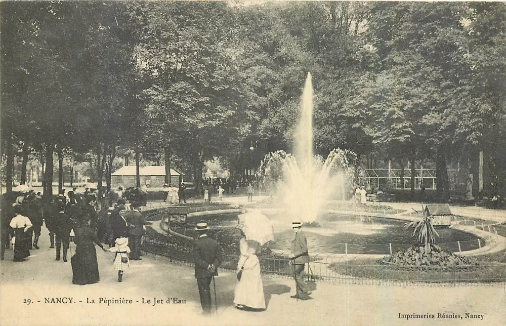 NANCY - La Pépinière - De Fontein met Jet — Imprimeries Réunies, Nancy - Voorkant