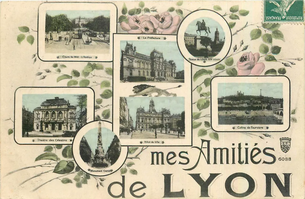 Lyon — vista panorâmica com monumentos — editor Lyon, n° 6088 - Frente
