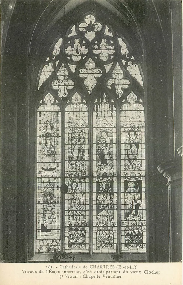 Glasfenster der unteren Ebene, rechte Seite ab dem alten Glockenturm — Kathedrale von CHARTRES (E.-et-L.) — n° 61 - Vorderseite