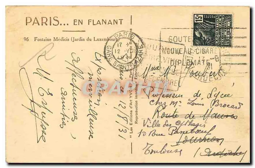 Fontaine Médicis — Jardin du Luxembourg — Les Éditions d'Art YVC - Rückseite