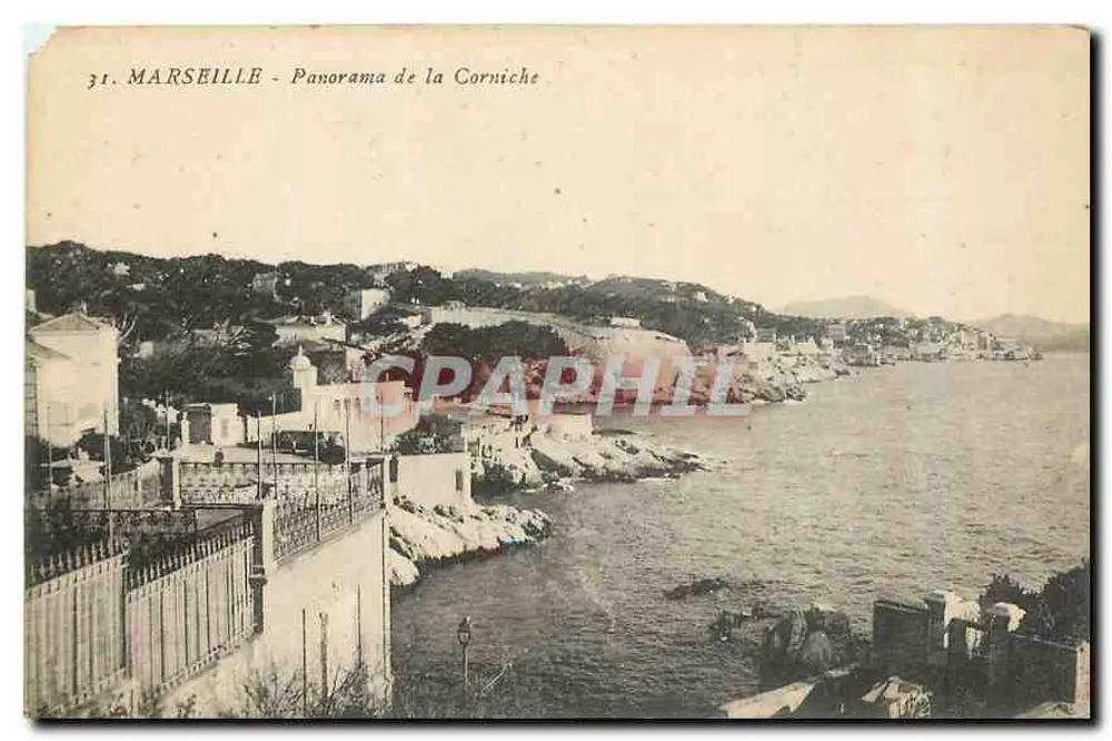 Marselha - Panorama da Corniche — série 31, ed. Dock de la carte postale - Frente