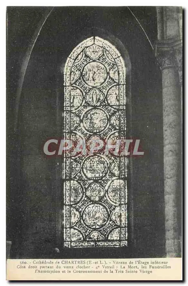 Cattedrale di Chartres (E-et-L.) — Vetrata dell'Età inferiore, lato destro del vecchio campanile : La Morte, i Funerali, l'Assunzione e l'Incoronazione della Santa Vergine — n° 560 - Recto