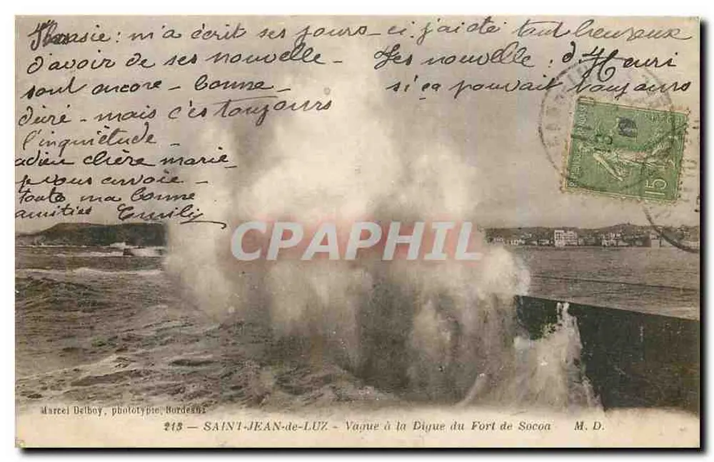 Saint-Jean-de-Luz — Ansicht der Digue des Fort de Socca — Marcel Delboy, phototype, Bordeaux, n°213 - Vorderseite