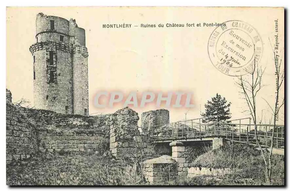 Montlhéry — Ruinen des Schlosses und der Zugbrücke — Lith. Léonard, Montlhéry, n° 1008 - Vorderseite