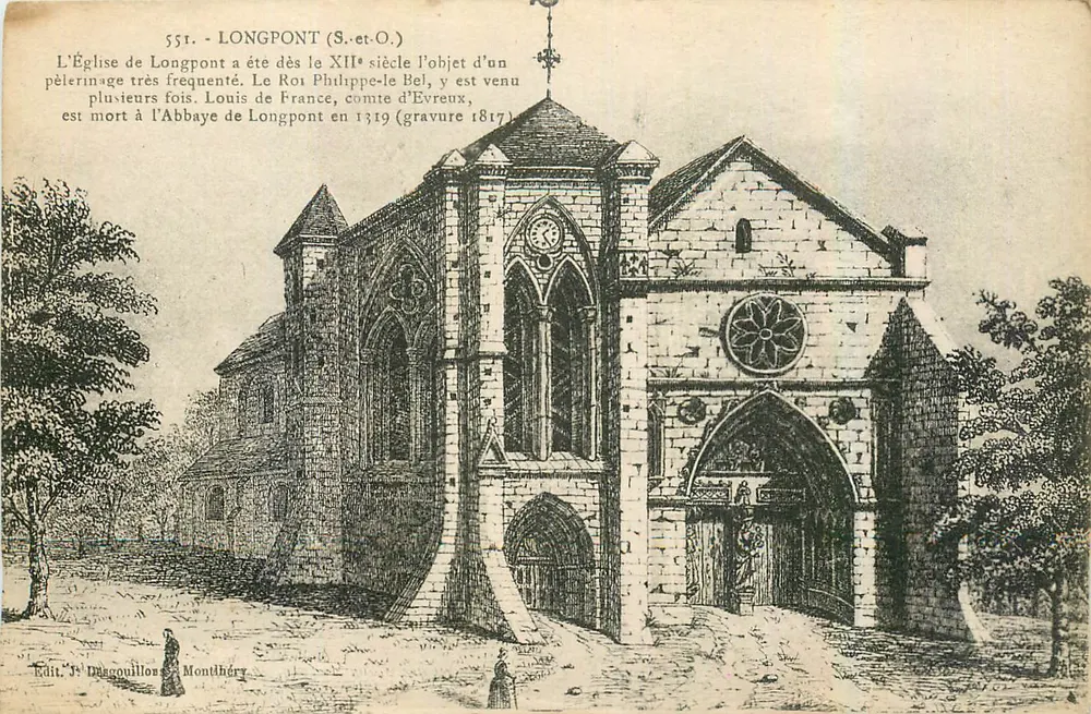 A Igreja de Longpont (S.-et-O.) — gravura de 1817 — J. Dargouillous & Monthéry - Frente