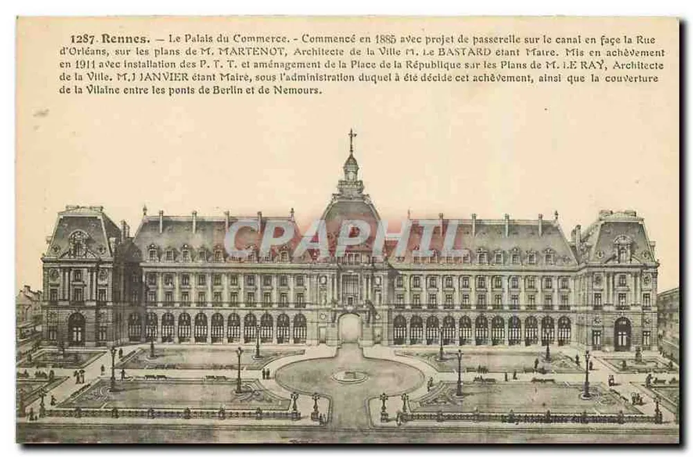 Rennes — O Palácio do Comércio — Editora: Sib-Francaise de Fototipia, n° 1287 - Frente