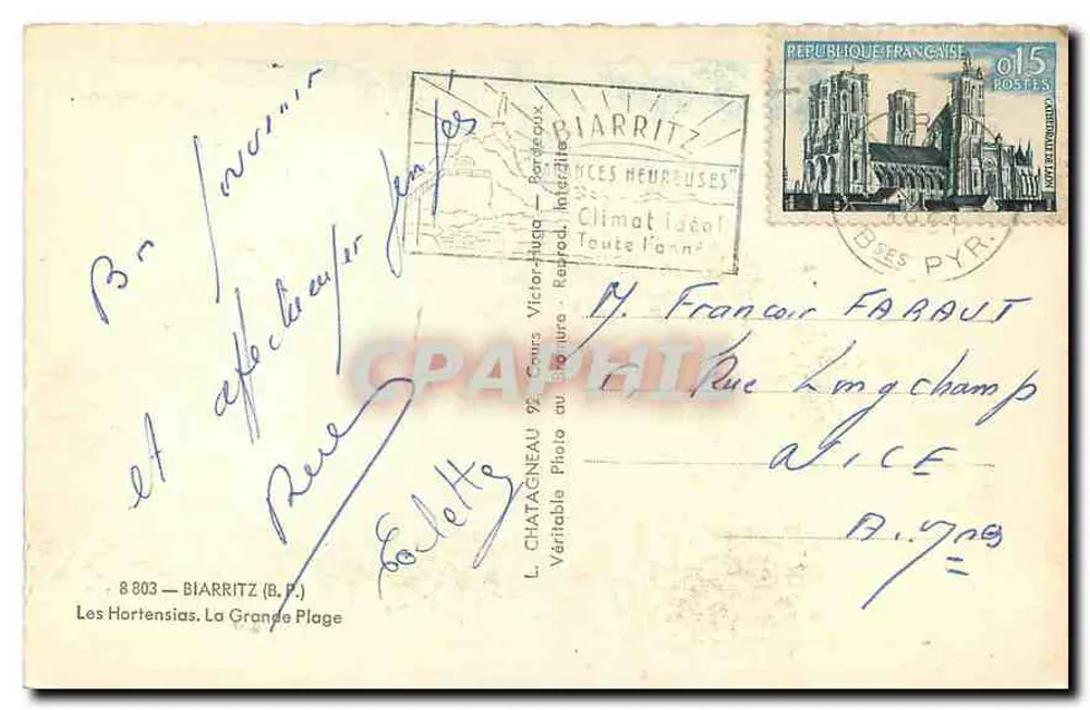 Biarritz — La Grande Plage — L. Chatagneau, série 8803 - Verso