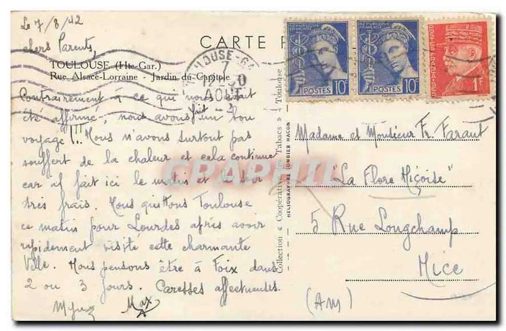 Toulouse (Hte-Garonne) — Ansicht des Capitole-Gartens — Verlag Cim, Nr. 12 - Rückseite