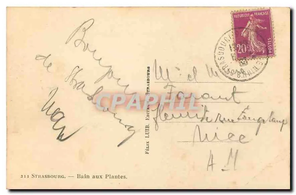 Estrasburgo — Banho das Plantas — Editor Félix Lüib - Verso