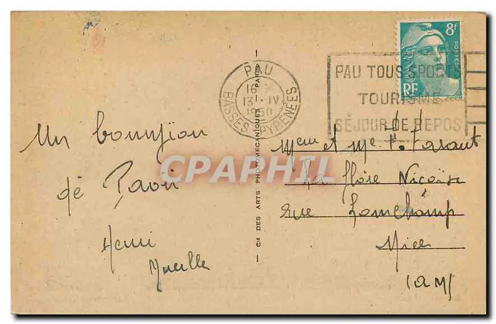 Pau — Vista para a Catedral — Bilhete postal antigo n°100, editor Sociedade dos Artes Fotográficas - Verso