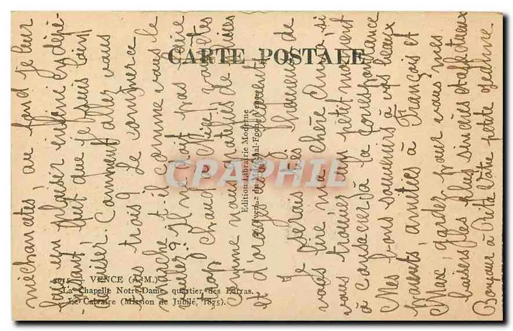 Chapel of Notre-Dame — district of Estras — Vence (Alpes-Maritimes) — Edition Librairie Moderne - Back