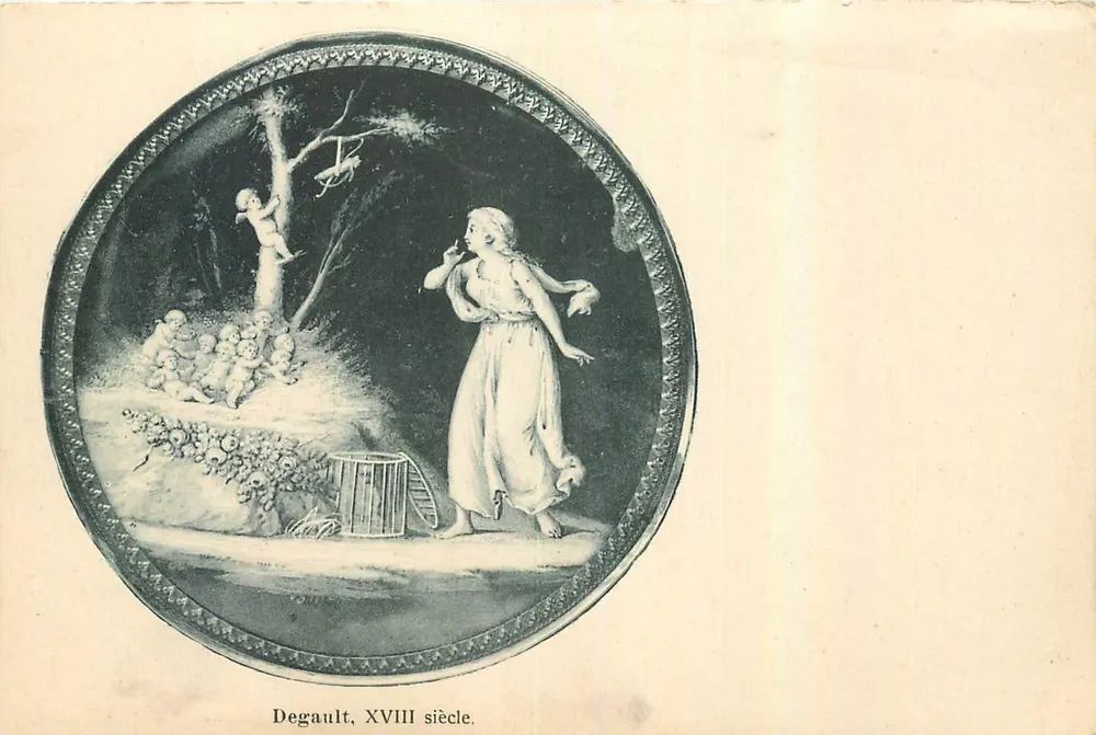 Mulher e crianças sob uma árvore — cena do final do século XVIII — Degault, século XVIII - Frente