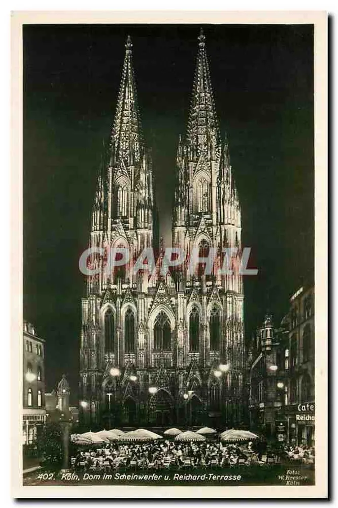 Köln, Kathedraal verlicht door spotlichten op de Reichardt-Terrasse — Foto W. Brester, Köln, n° 402 - Voorkant