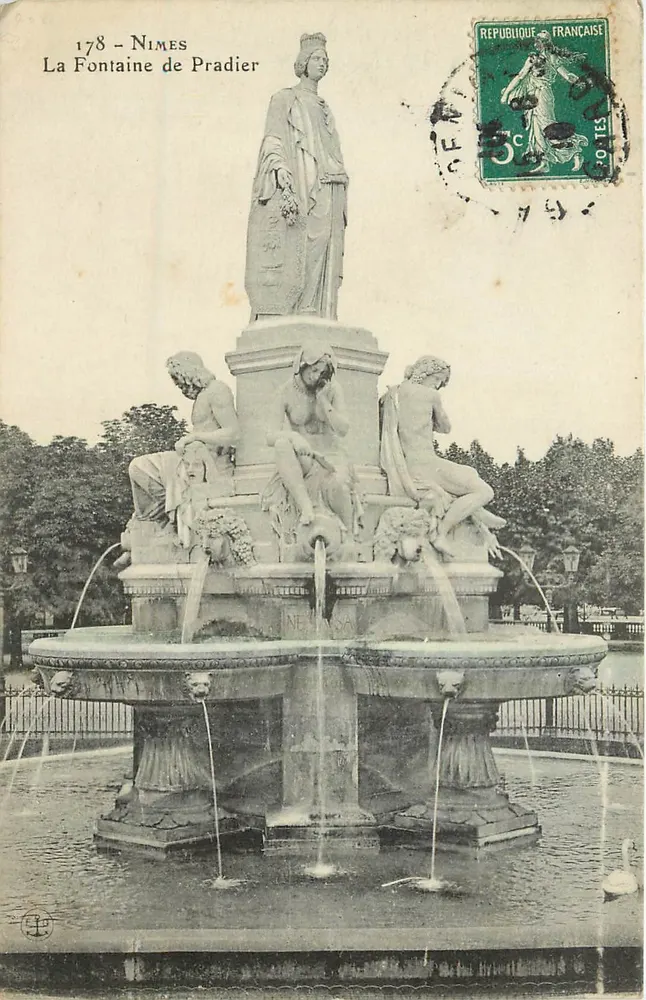 Nîmes - A Fonte de Pradier — editor anônimo, n° de série 178 - Frente