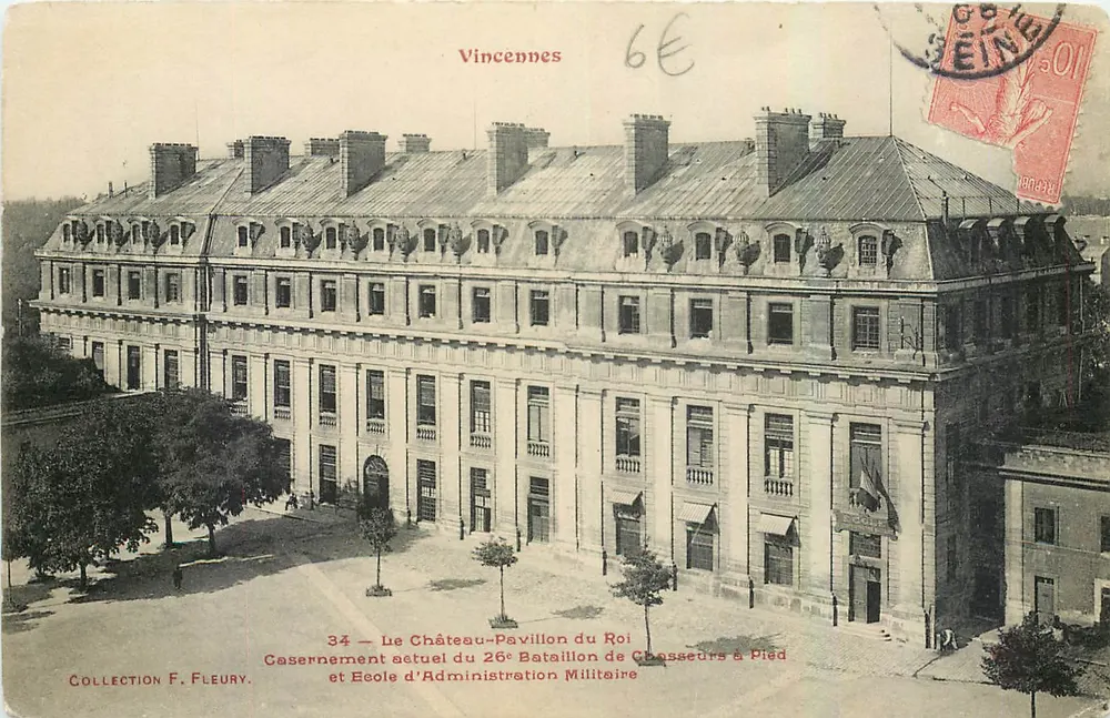 Vincennes — Schloss-Pavillon des Königs, aktuelle Kasernen des 26. Bataillons der Fußjäger und Militärverwaltungsschule — Sammlung F. Fleury - Vorderseite