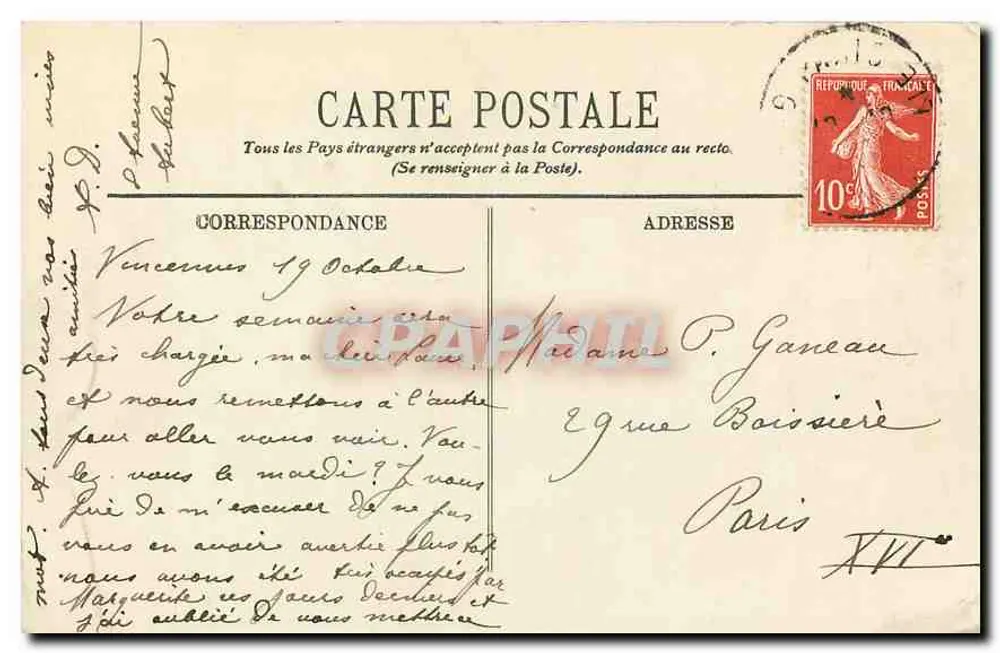 Vincennes — O Donjon — LL. — n° 109 - Verso