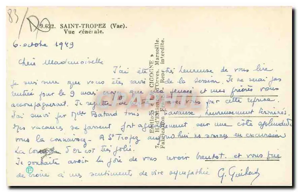Saint-Tropez (Var) — Vista geral — Éditions « La Cigogne », Marselha - Verso
