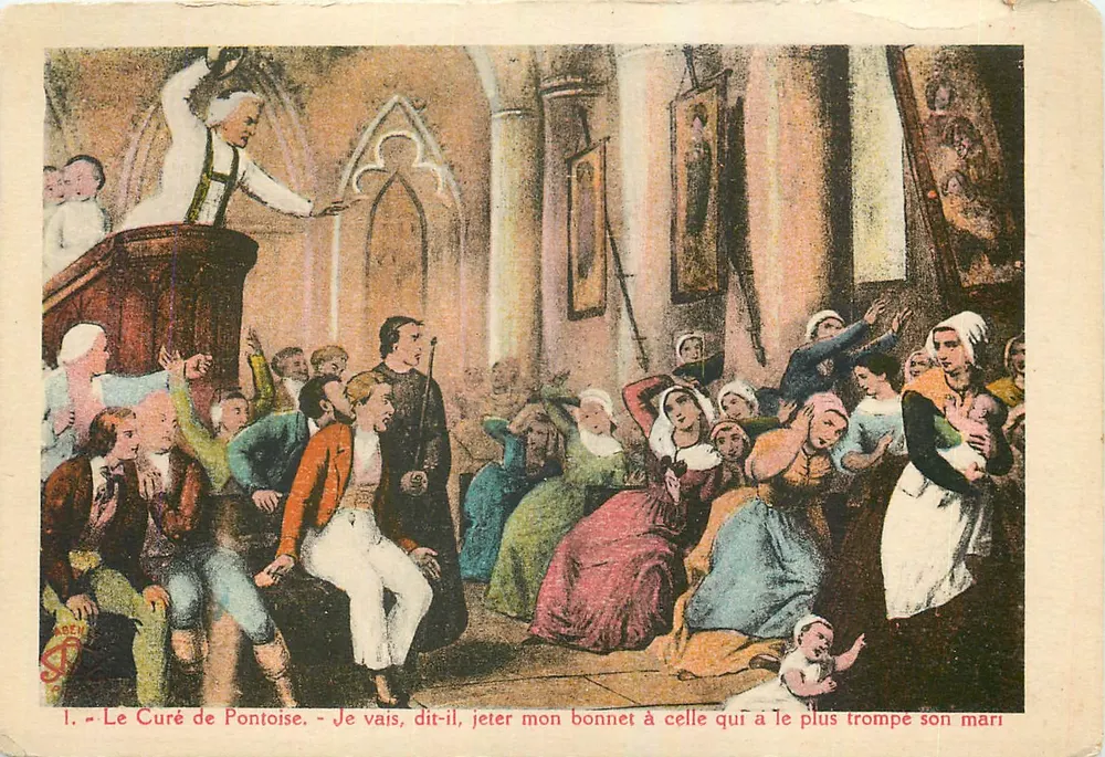 Il Curato di Pontoise — Vado, disse lui, a gettare il mio cappello a chi ha più tradito il marito — Imp. fot. 'L'Abeille' Parigi - Recto