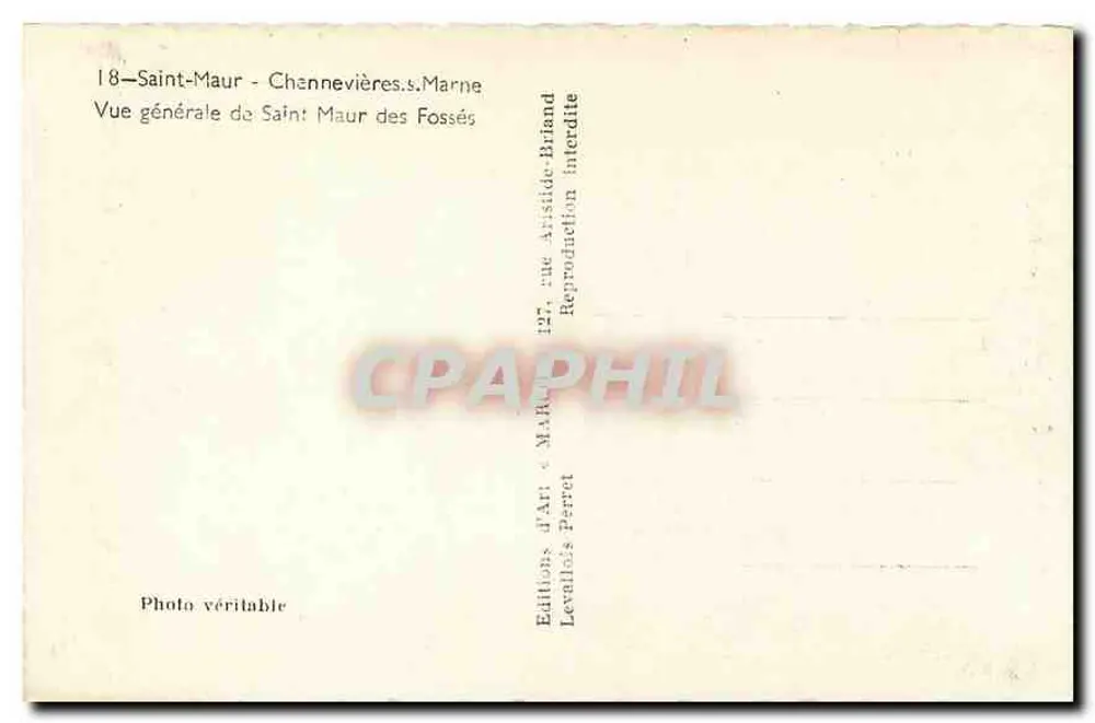Saint-Maur - Chennevières-sur-Marne — Allgemeiner Blick auf Saint-Maur-des-Fossés — Éditions d'Art Levallès Perret - Rückseite
