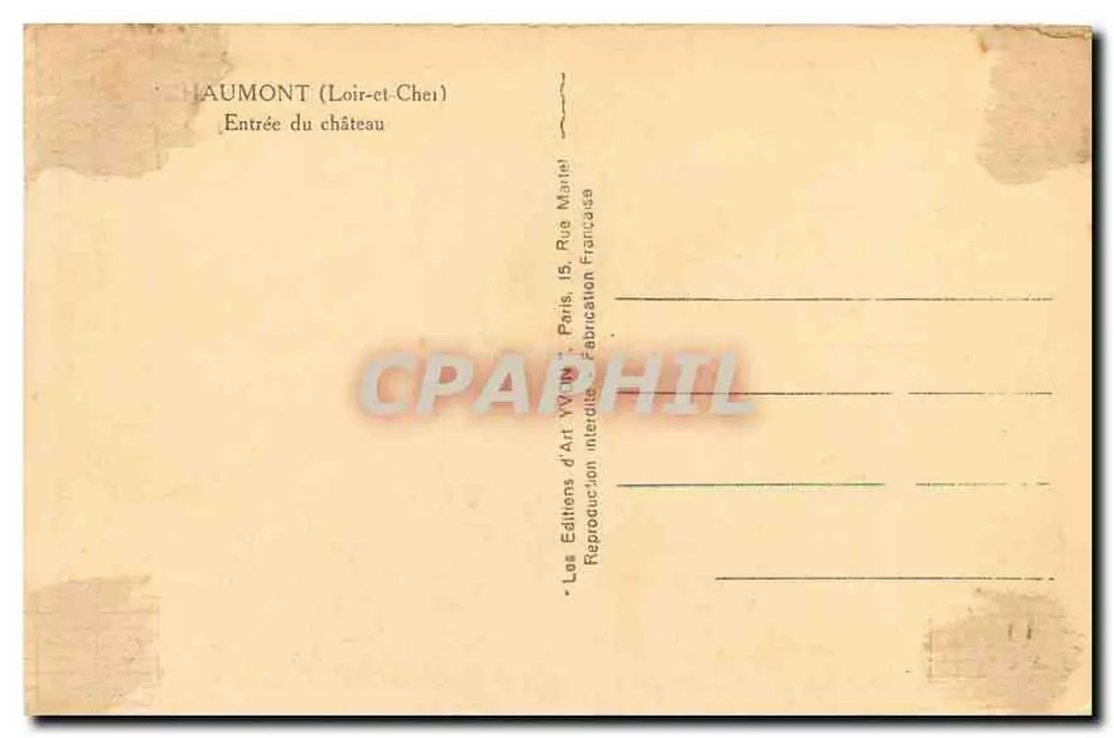 Château de Chaumont — Loir-et-Cher — Éditions d'Art Yvain - Verso