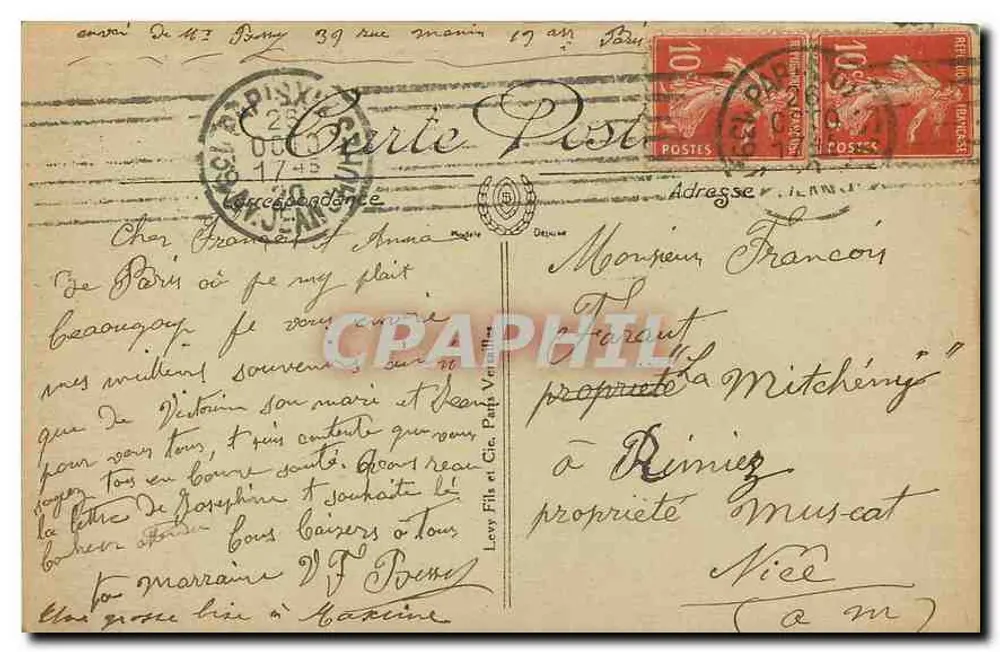 Paris — A Vista da Santa Capela — editor Levy Fils, n° 782 - Verso