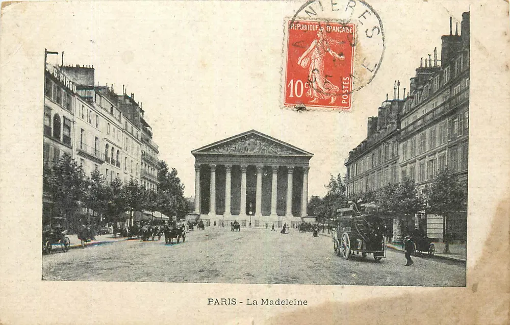 PARIS - A Madeleine — vista da praça com o templo, editor S. P. Pichon - Frente