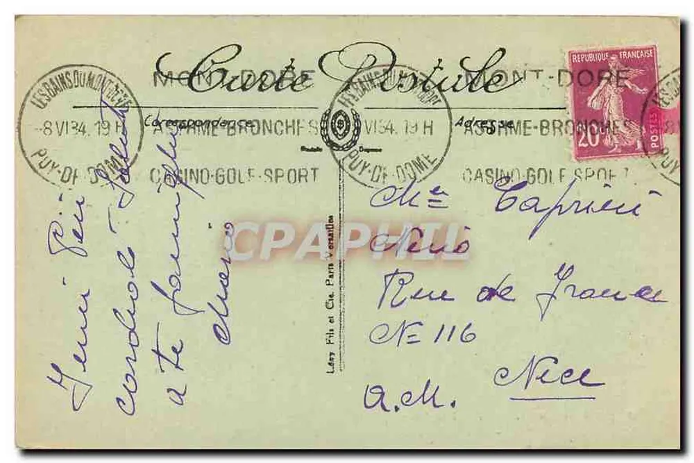 Le Mont-Dore — Hôtel de Paris — LL - Verso