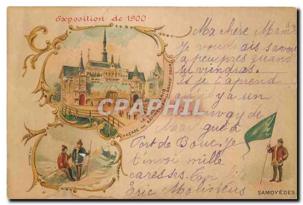 Esposizione del 1900 — Façade dei Bâtiments del Grand Cour — Samoyèdes - Recto