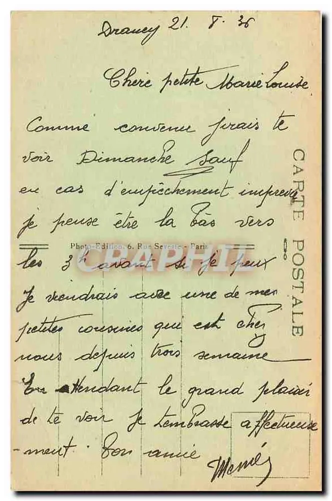 Drancy — Tumba de la Baronesa de la Doucette — Edición fotográfica, 6, Rue Serpente, París - Reverso