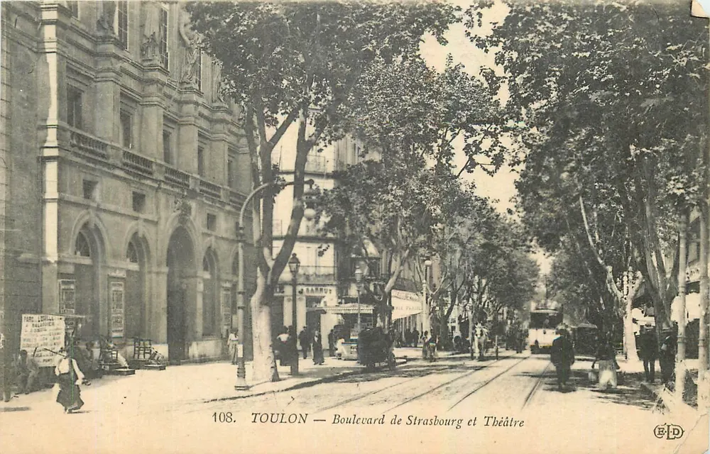 Toulon — Boulevard de Strasbourg et Théâtre — Éditeur E.P.D. n°108 - Recto