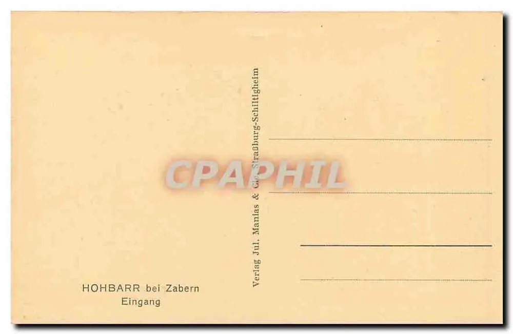 Hohbarr — Entrada — Editor Jul. Manias & Co. Straßburg-Schilltigheim - Verso