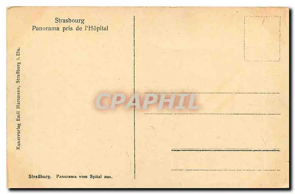 Strasbourg — Vue panoramique depuis l'hôpital — Kunstverlag Emil Hartmann, Strasbourg - Verso