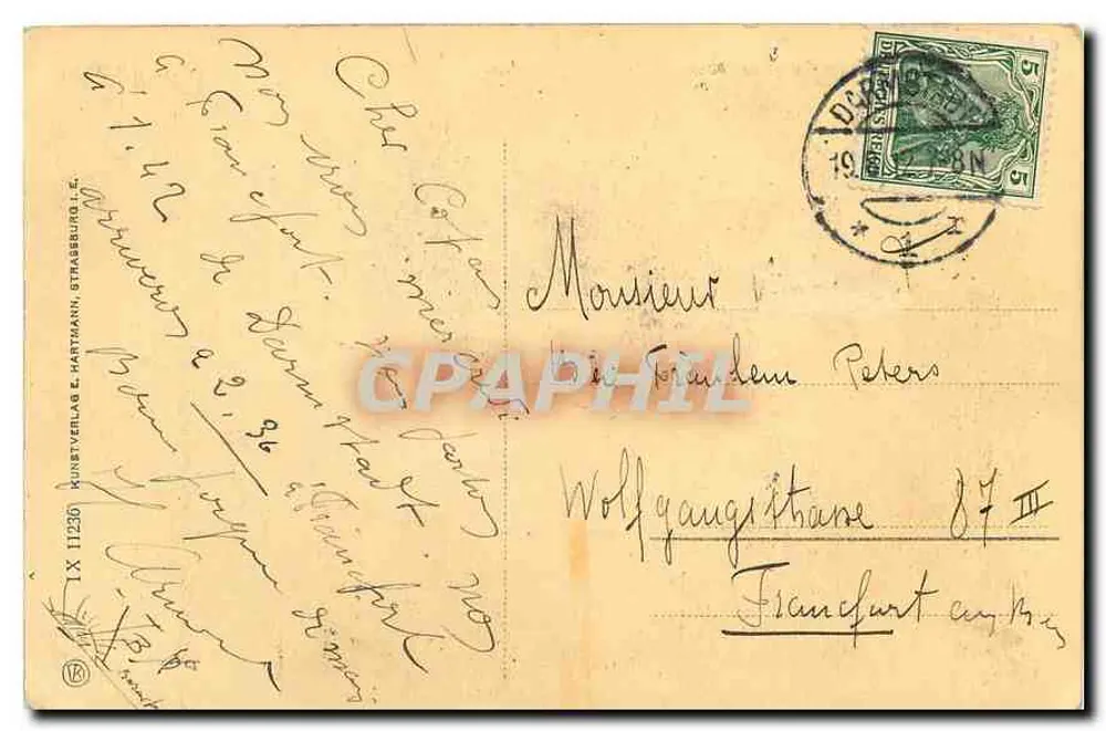 Strasbourg i. E. — Kaiser-Wilhelmstrasse — Kunstverlag E. Hartmann, n° 1X 11230 - Verso