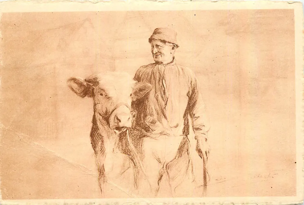 Tête d'Alsace — homme avec vache — Édition d'Art Jean Scherbeck, Nancy, Série 1 - Frente