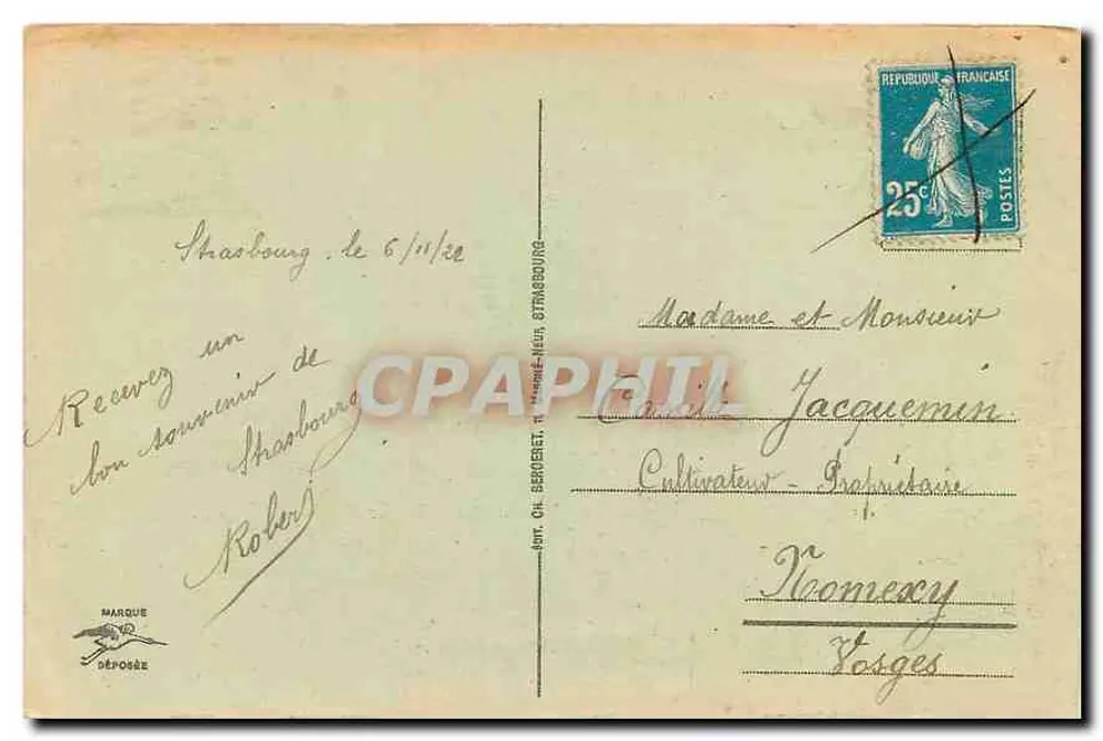 Strasbourg - O Teatro — editor CH. BERGERET, n° 26f - Verso
