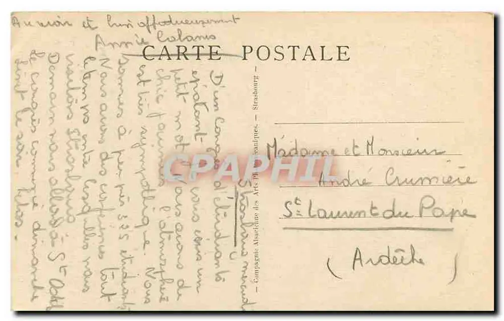 Strasbourg - A Cour do Corvo — editor: Compagnie Alsacienne des Arts Postaux, n° 167 - Verso