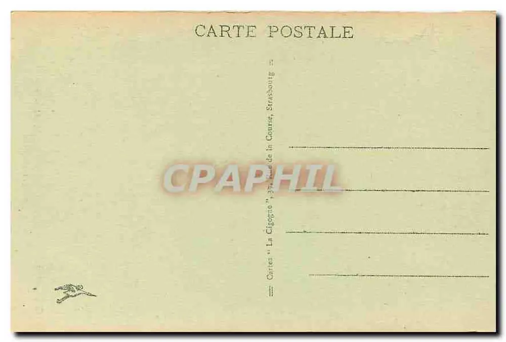 Fischbcedle — lago cercado por florestas e cachoeira — Cartas 'La Cigogne', Strasbourg - Verso