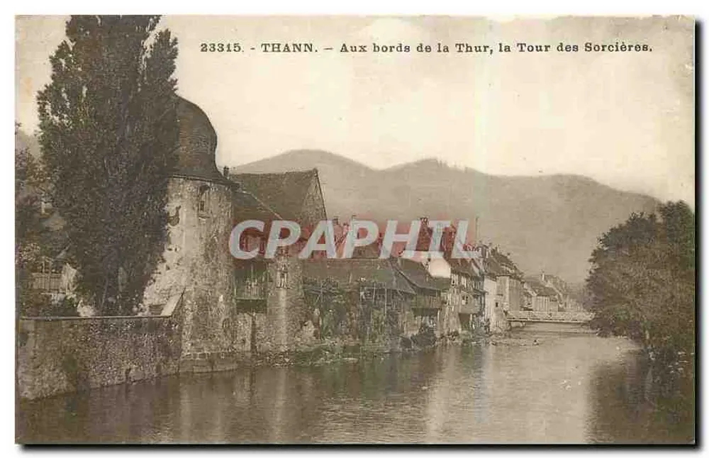 Thann — Blick auf den Fluss Thur, die Hexenturm - Vorderseite