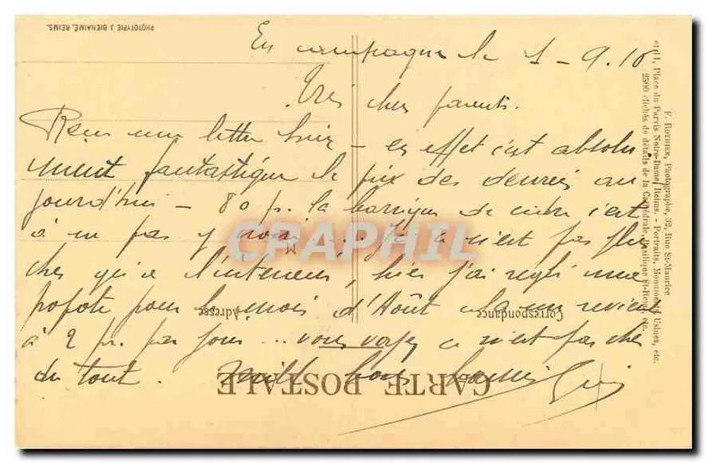Reims - A Catedral — O Relógio — F. Rothier Fotografia-Editora - Verso