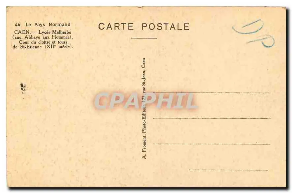 Caen — Abtei der Männer — Hof des Klostergangs und Türme von Saint-Étienne (12. Jahrhundert) — A. Froment, Caen - Rückseite