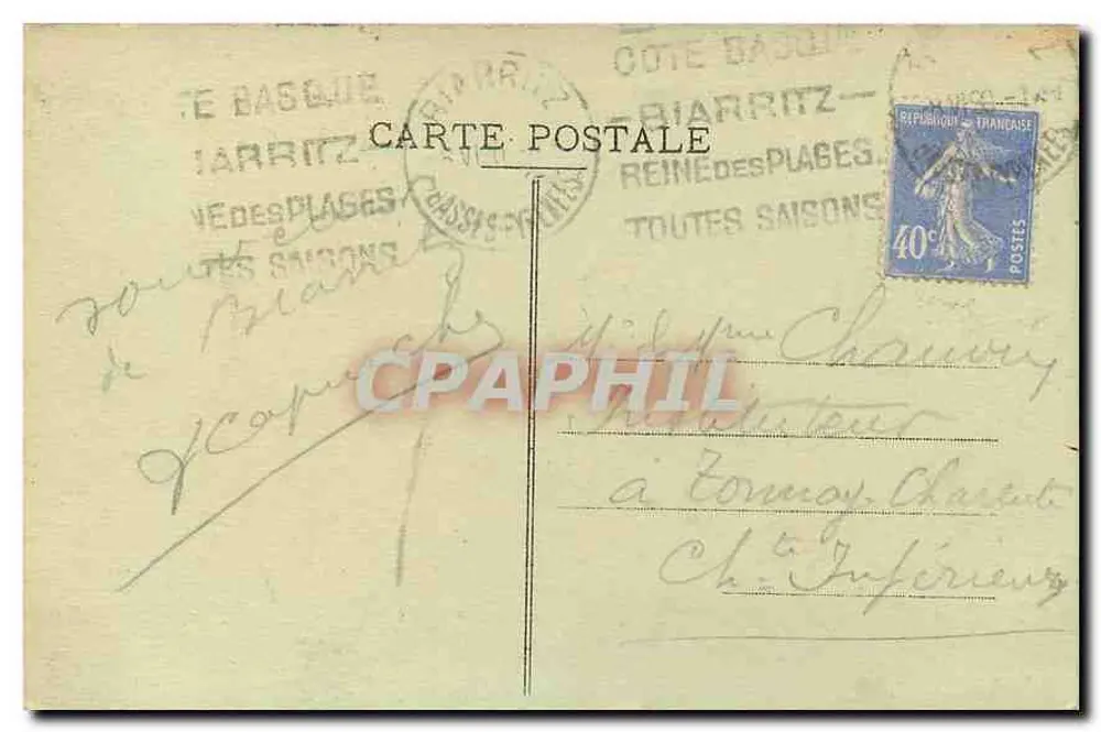 Biarritz - Castelo Basco - Os Rochos — C.G., Paris, n°605 - Verso