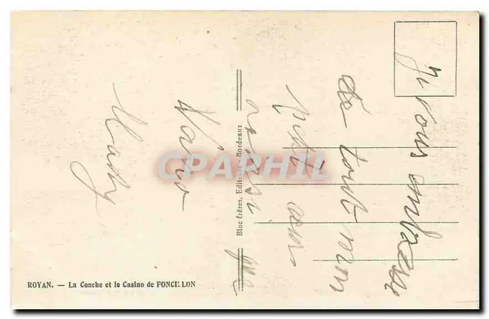 Royan — La Conche und das Casino de Foncillon — Verlag: Bloc frères, Bordeaux - Rückseite