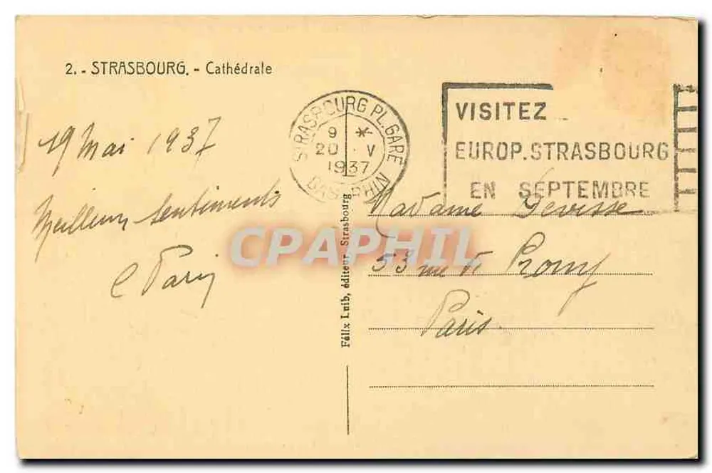 Strasbourg - Catedral — editor Félix Luib, n°2 - Verso