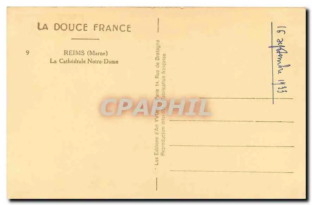 Reims — Kathedrale Notre-Dame — Éditions d'Art Yvon - Rückseite